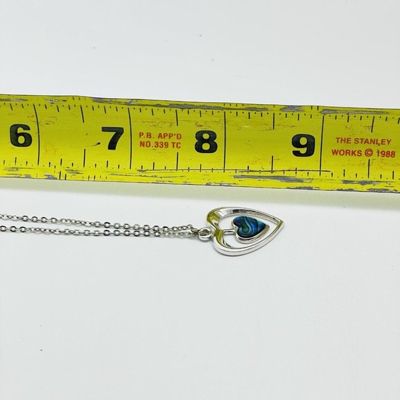 Faux Shell Double Heart Necklace Silver Tone Blue Love Valentine Friendship - Picture 6 of 6
